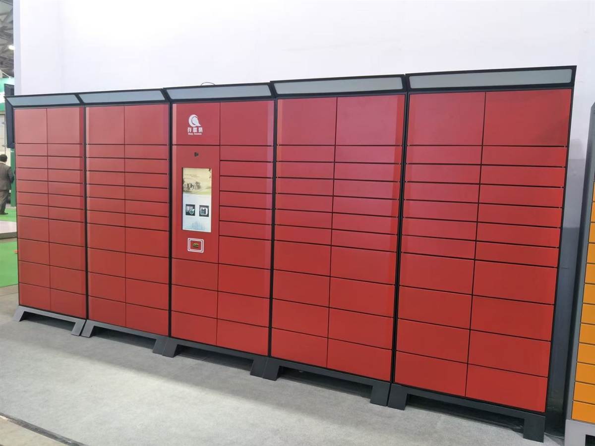 Red smart locker with touch screen